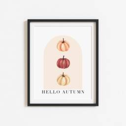 Watercolour Pumpkin Trio Print Hello Autumn Wall Art - Unframed - thumbnail 2
