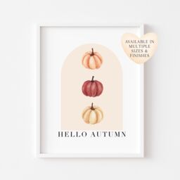 Watercolour Pumpkin Trio Print Hello Autumn Wall Art - Unframed - thumbnail 1