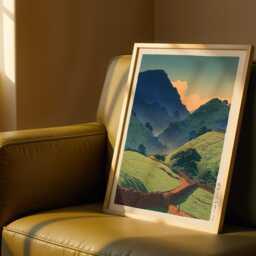 Japanese Mountain Landscape Wall Art Print Ukiyo-E Style - Traveler & Sunset Poster - thumbnail 2
