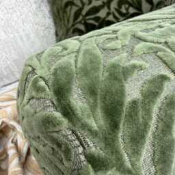 "Green Velvet Leaf Bolster Cushion, 16"" X 6" - thumbnail 2