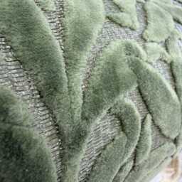 "Green Velvet Leaf Bolster Cushion, 16"" X 6" - thumbnail 3