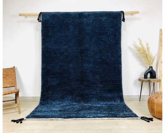 Deep Navy Blue Moroccan Rug With Textured High Pile - Large 9x12 Area Handmade Shag Berber Carpet For Cozy Interiors - image 1