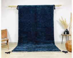 Deep Navy Blue Moroccan Rug With Textured High Pile - Large 9x12 Area Handmade Shag Berber Carpet For Cozy Interiors - thumbnail 1