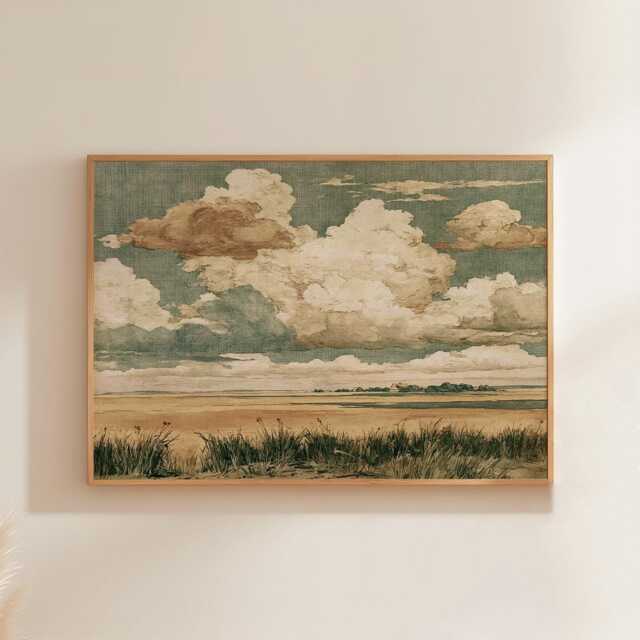Prairie Cloud Poster, Golden Field Print, Landscape Wall Art, Paper - image 1