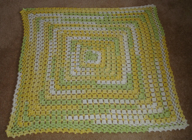 "New Handmade ""Bunny Set"" Crocheted Baby Blanket in Yellow White & Green 35"