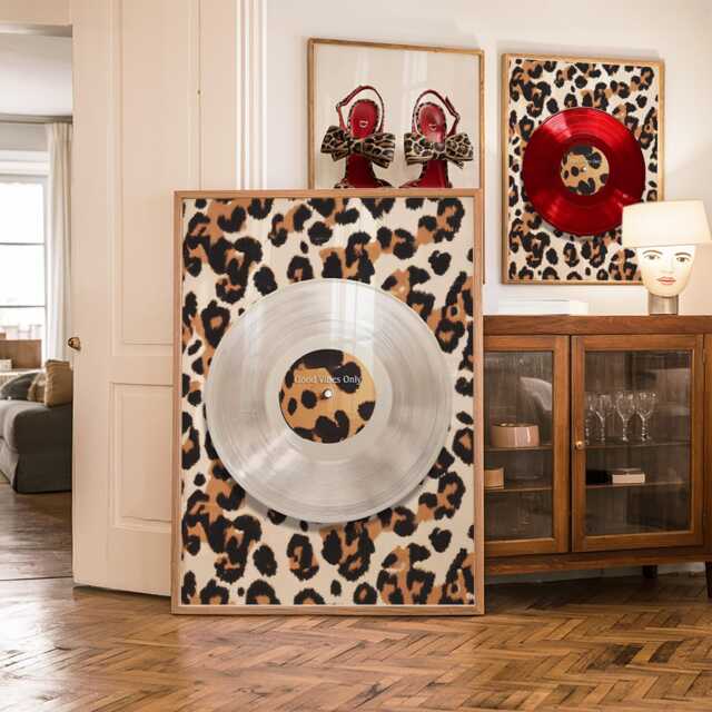 Red Leopard Wall Art Physical Posters Prints Tiger Lucky 8 Balls Cheetah Stiletto Heels Designer Shoes Vinyl Records, Above The Bed Print - image 1