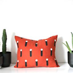 Burnt Orange Linen Throw Pillow W Black & White Design // Terracotta Red Brick Rust Minimalist Bauhaus Modern Print Geometric Cushion - thumbnail 2