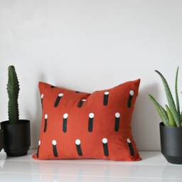 Burnt Orange Linen Throw Pillow W Black & White Design // Terracotta Red Brick Rust Minimalist Bauhaus Modern Print Geometric Cushion - thumbnail 3