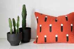 Burnt Orange Linen Throw Pillow W Black & White Design // Terracotta Red Brick Rust Minimalist Bauhaus Modern Print Geometric Cushion
