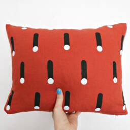 Burnt Orange Linen Throw Pillow W Black & White Design // Terracotta Red Brick Rust Minimalist Bauhaus Modern Print Geometric Cushion - thumbnail 4