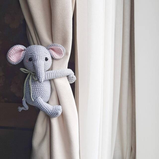 Elephant Nursery Decor Safari Neutral Curtain Tie Back Animal Backs - image 1