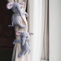 Elephant Nursery Decor Safari Neutral Curtain Tie Back Animal Backs - thumbnail 2