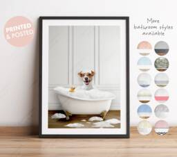 Jack Russell Terrier Dog in A Bath Print, Bathing, Funny Bathroom Animal Bathtub, Tub Whimsy - thumbnail 1