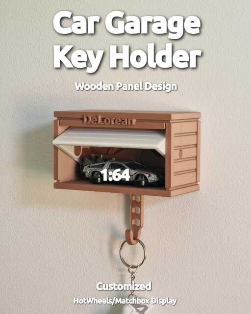 Customizable Key Holder, Hotwheels Car Wooden Panel Design Garage With Opening Door - Display 3D Printed - image 1