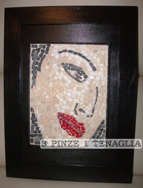 Mosaic Painting Lips - Picture With Black Frame, Marble, Glazes