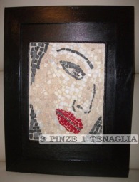 Mosaic Painting Lips - Picture With Black Frame, Marble, Glazes