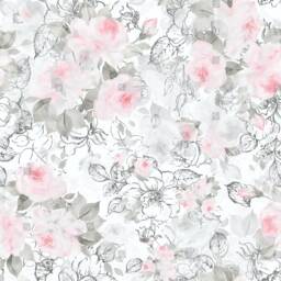 Extra Large Beautiful Gray Pink Pastel Cute Flowers Roses Peonies Wallpaper Wall Decor Vinyl Mural Exclusive Design 3D - thumbnail 2