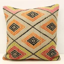 Kilim Pillow Cover 20x20, Handmade Turkish Wool Cushion - thumbnail 1