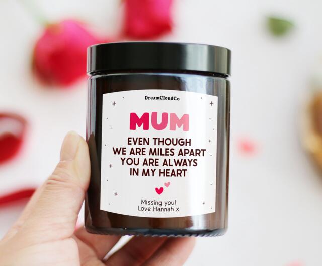 Long Distance Mother's Day Gift For Mum - Thinking Of You Christmas Birthday Personalized Candle Mother Her Miles Apart - image 1