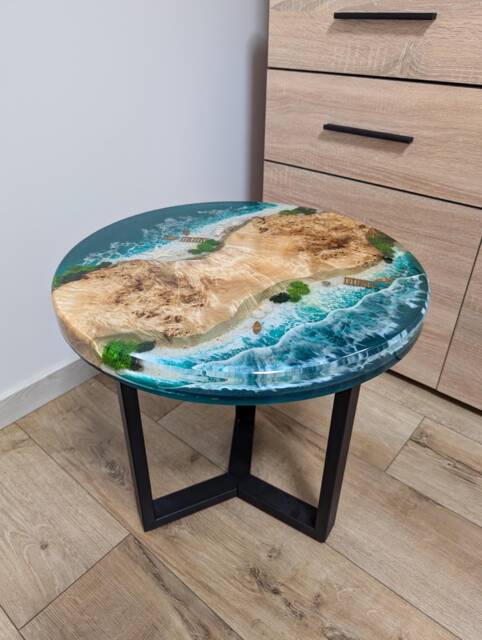 Ocean Resin Wood Side Table Round Epoxy Coffee Table With Moss Art - image 1