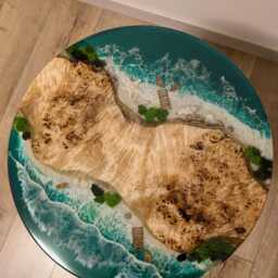 Ocean Resin Wood Side Table Round Epoxy Coffee Table With Moss Art - thumbnail 2