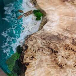 Ocean Resin Wood Side Table Round Epoxy Coffee Table With Moss Art - thumbnail 4