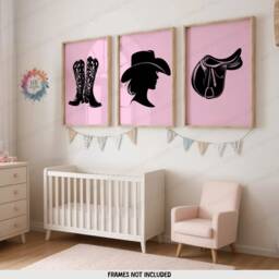 Pink Cowgirl Nursery Prints - Set Of 3 Posters - Western Girl Room Decor Boho Country Cow Gift Kids Girls Bedroom Wall Art Baby