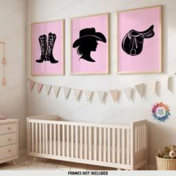 Pink Cowgirl Nursery Prints - Set Of 3 Posters - Western Girl Room Decor Boho Country Cow Gift Kids Girls Bedroom Wall Art Baby - thumbnail 2