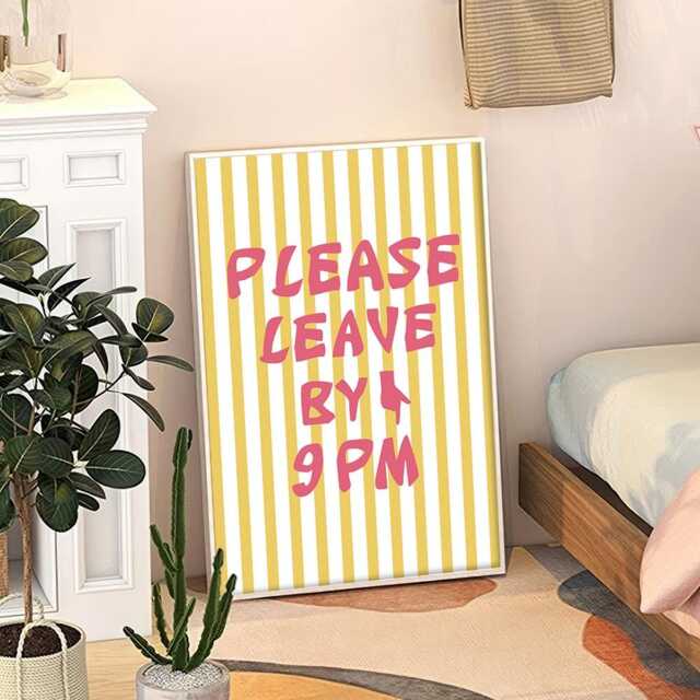 Please Leave By 9 Pm Art Canvas Poster, Trendy Wall Art, Apartment Aesthetic Decor, Retro Home Printed Gift - image 1