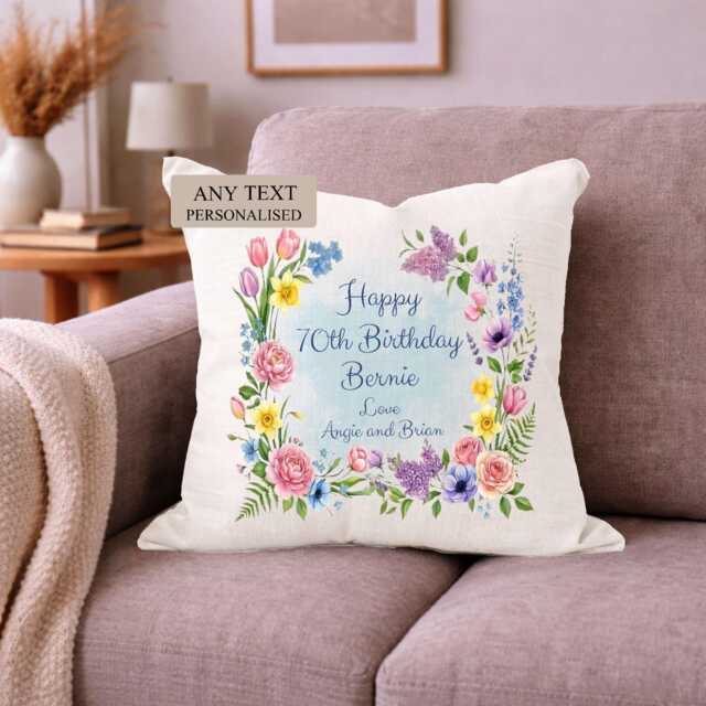 Personalised Wildflower Cushion, Custom Message, Gift For Mum, Nan, Grandma - image 1