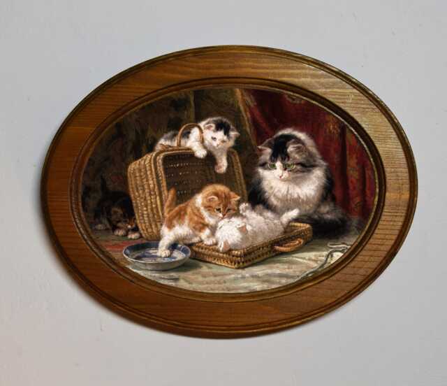 Kittens Art Print, Henri??tte Ronner Knip, Oak Oval Frame, Vintage Style - image 1