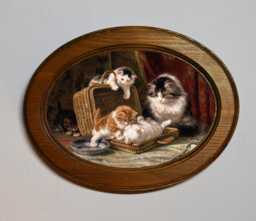 Kittens Art Print, Henri??tte Ronner Knip, Oak Oval Frame, Vintage Style