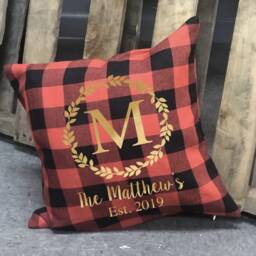 Personalized Throw Pillow/Monogram Last Name Buffalo Plaid Decorative Home Decor - thumbnail 2