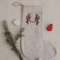 Personalized Linen Christmas Stocking Farmhouse Stockings White - thumbnail 3