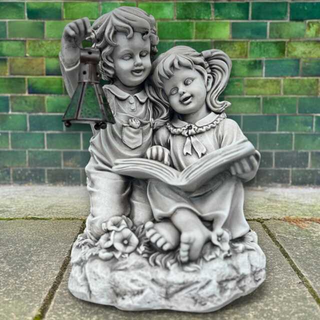 Siblings Reading Book Sculpture Concrete Children Statue Handmade Boy & Girl Figurine Garden Decoration Cute Kids Yard Ornament Cement Art - image 1