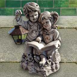 Siblings Reading Book Sculpture Concrete Children Statue Handmade Boy & Girl Figurine Garden Decoration Cute Kids Yard Ornament Cement Art - thumbnail 3
