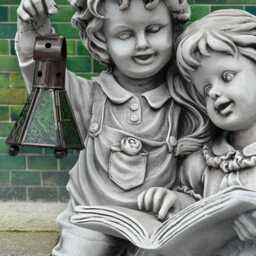 Siblings Reading Book Sculpture Concrete Children Statue Handmade Boy & Girl Figurine Garden Decoration Cute Kids Yard Ornament Cement Art - thumbnail 4