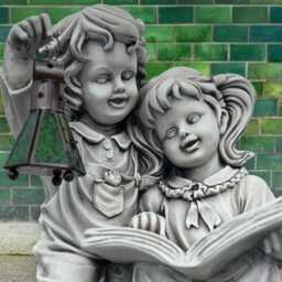 Siblings Reading Book Sculpture Concrete Children Statue Handmade Boy & Girl Figurine Garden Decoration Cute Kids Yard Ornament Cement Art - thumbnail 2