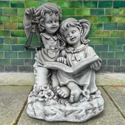 Siblings Reading Book Sculpture Concrete Children Statue Handmade Boy & Girl Figurine Garden Decoration Cute Kids Yard Ornament Cement Art - thumbnail 1
