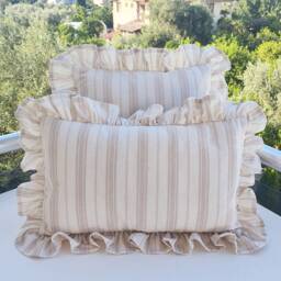 Bohemian Linen Striped Pillow Cover With Frill Edges - thumbnail 1