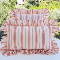 Bohemian Linen Striped Pillow Cover With Frill Edges - thumbnail 2