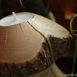 Mushroom Candle Holder From A Log, Rustic Holiday Table Decor Tea Light Natural Waldorf - thumbnail 3