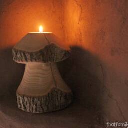 Mushroom Candle Holder From A Log, Rustic Holiday Table Decor Tea Light Natural Waldorf - thumbnail 2