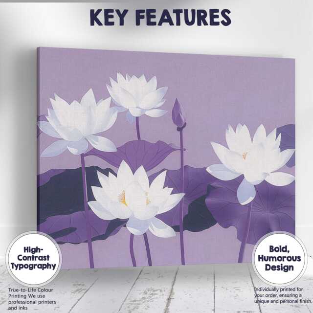 Lavender Lotus Flowers Contemporary Botanical Art Canvas Wall Print Decor Picture Ready To Hang - image 1
