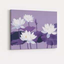 Lavender Lotus Flowers Contemporary Botanical Art Canvas Wall Print Decor Picture Ready To Hang - thumbnail 4