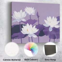 Lavender Lotus Flowers Contemporary Botanical Art Canvas Wall Print Decor Picture Ready To Hang - thumbnail 2