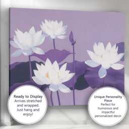 Lavender Lotus Flowers Contemporary Botanical Art Canvas Wall Print Decor Picture Ready To Hang - thumbnail 3
