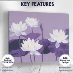 Lavender Lotus Flowers Contemporary Botanical Art Canvas Wall Print Decor Picture Ready To Hang - thumbnail 1