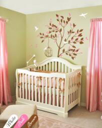 Nursery Tree Wall Decal Large Tree Wall Sticker Mural With White Bird Stickers & A Birdcage Kw002 - thumbnail 1
