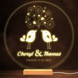 Engagement Love Birds Round Personalised Gift Warm Lamp Night Light - thumbnail 1